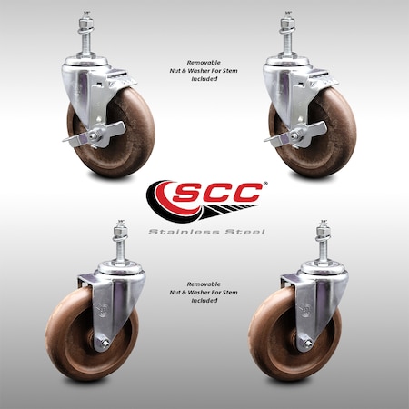 Service Caster 5 Inch SS High Temp Glass Filled Nylon 3/8 Inch Threaded Stem Caster Brake, 2PK SCC-SSTS20S514-GFNSHT-381615-2-TLB-2